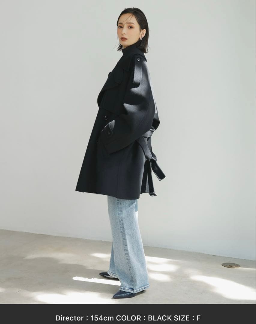 anuans リバーミドルトレンチコート　ブラック
