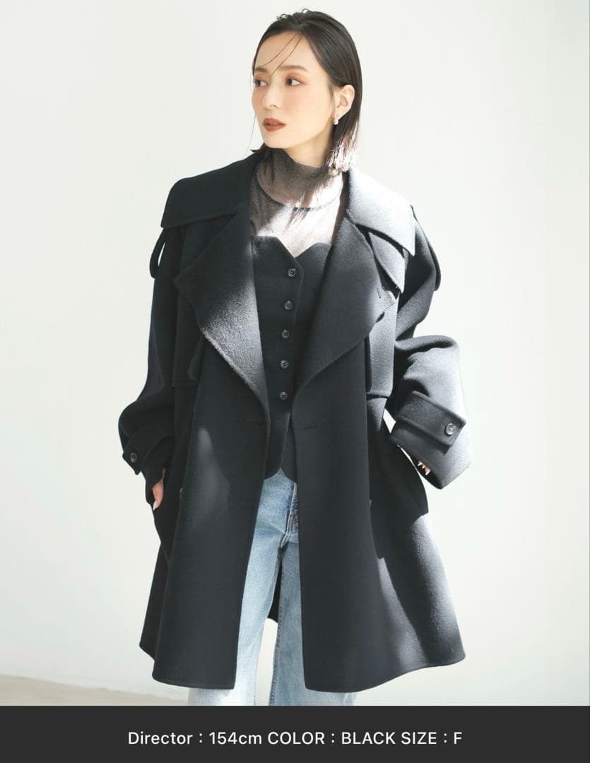 anuans リバーミドルトレンチコート　ブラック