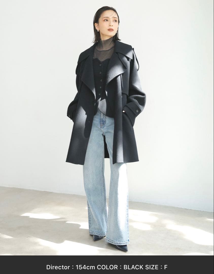 anuans リバーミドルトレンチコート　ブラック
