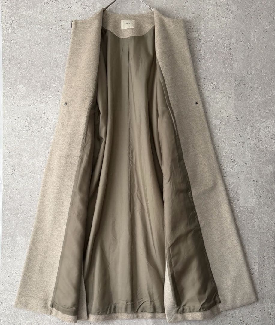 IENA ロングスリットノーカラーコート　38 ウエストベルト付