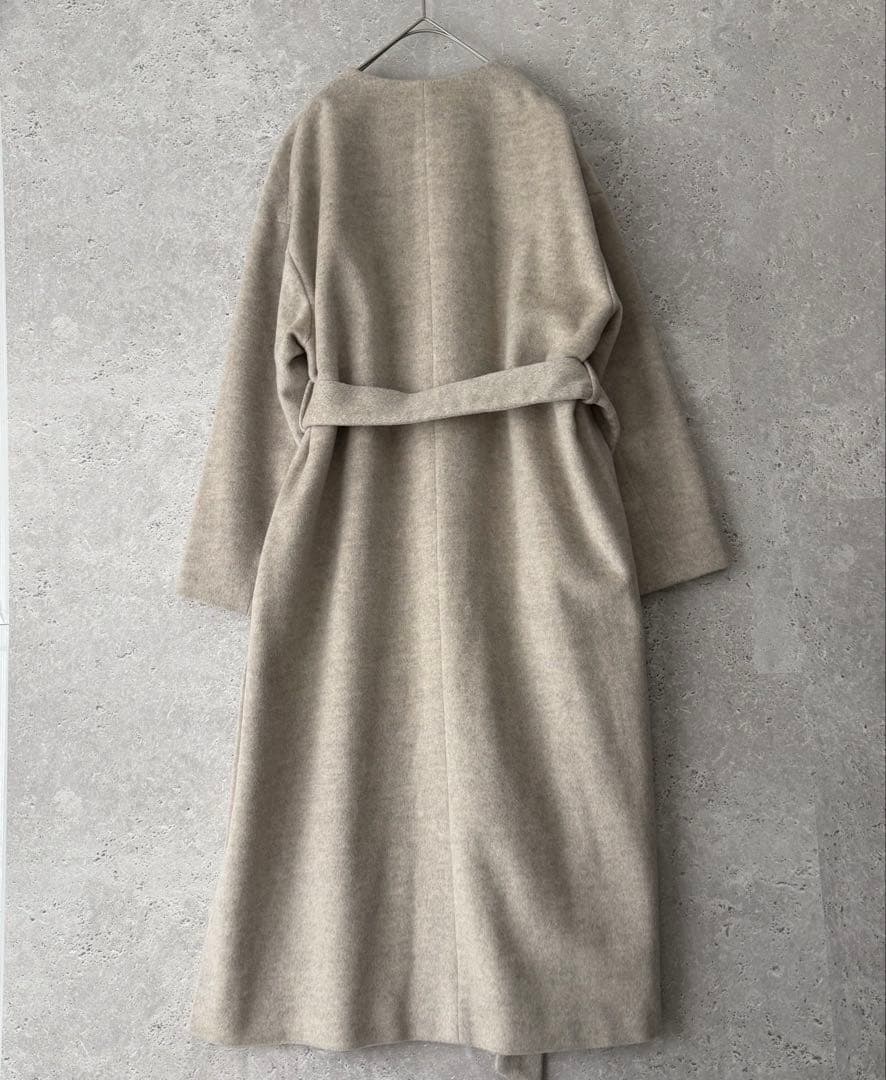 IENA ロングスリットノーカラーコート　38 ウエストベルト付