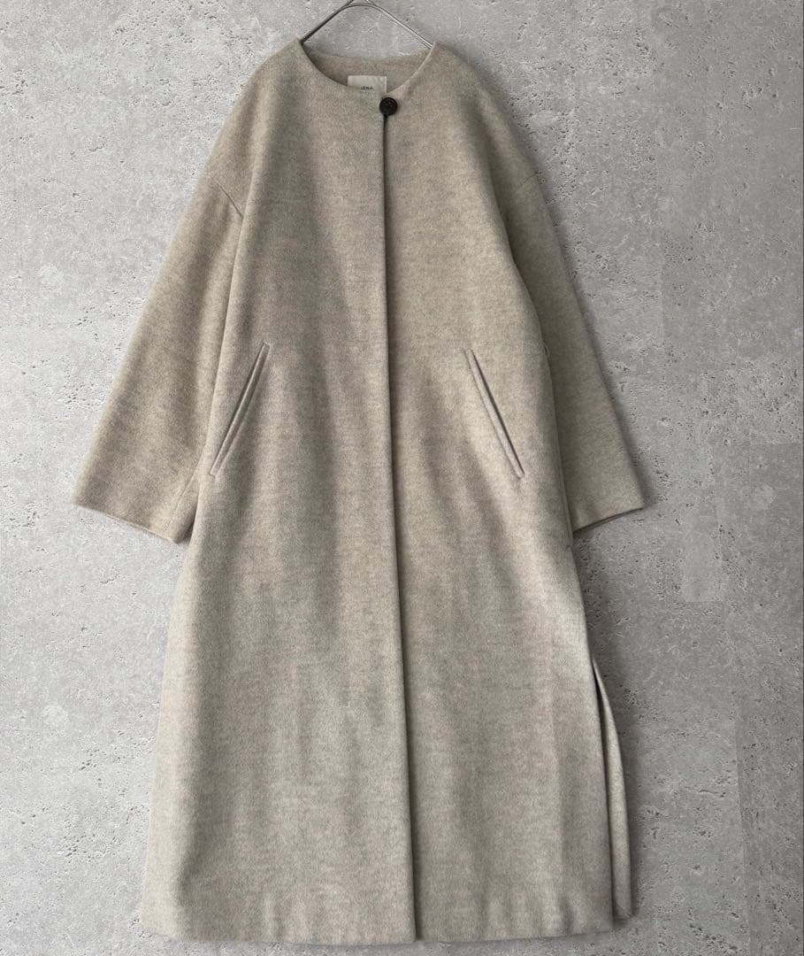 IENA ロングスリットノーカラーコート　38 ウエストベルト付