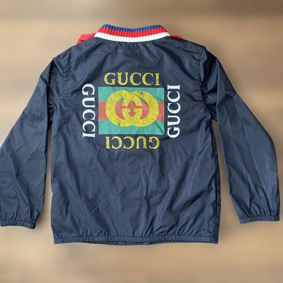 GUCCI ロゴプリントジャケット ネイビー/レッド