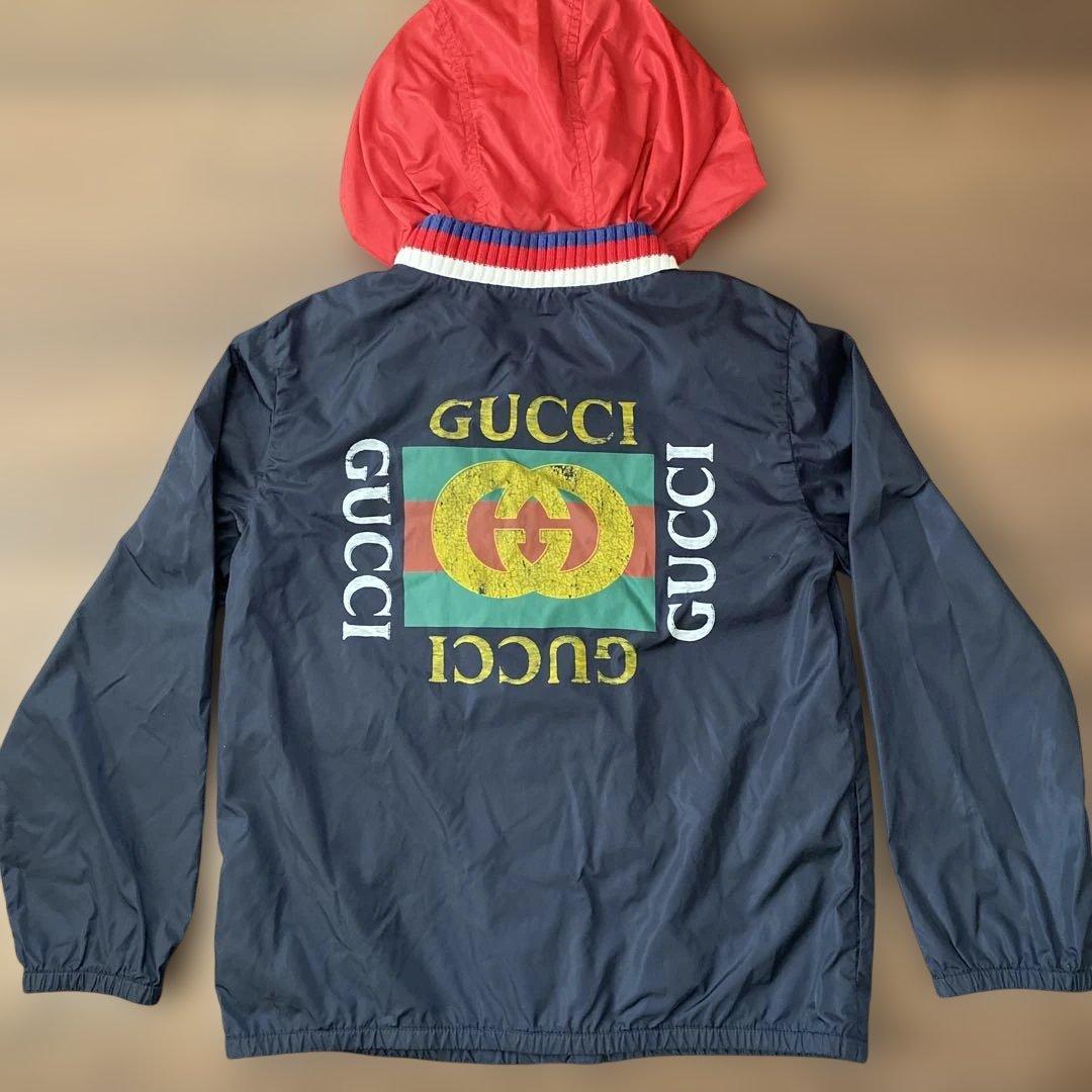 GUCCI ロゴプリントジャケット ネイビー/レッド