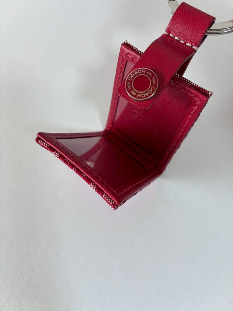 コーチ　シグネチャー柄　ミニフォトケース付き　キーリング