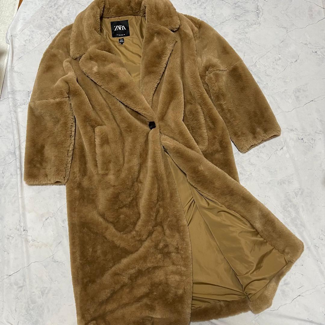 大人気 完売品 ZARA ザラ テディベア L コート 女優襟 エコファー
