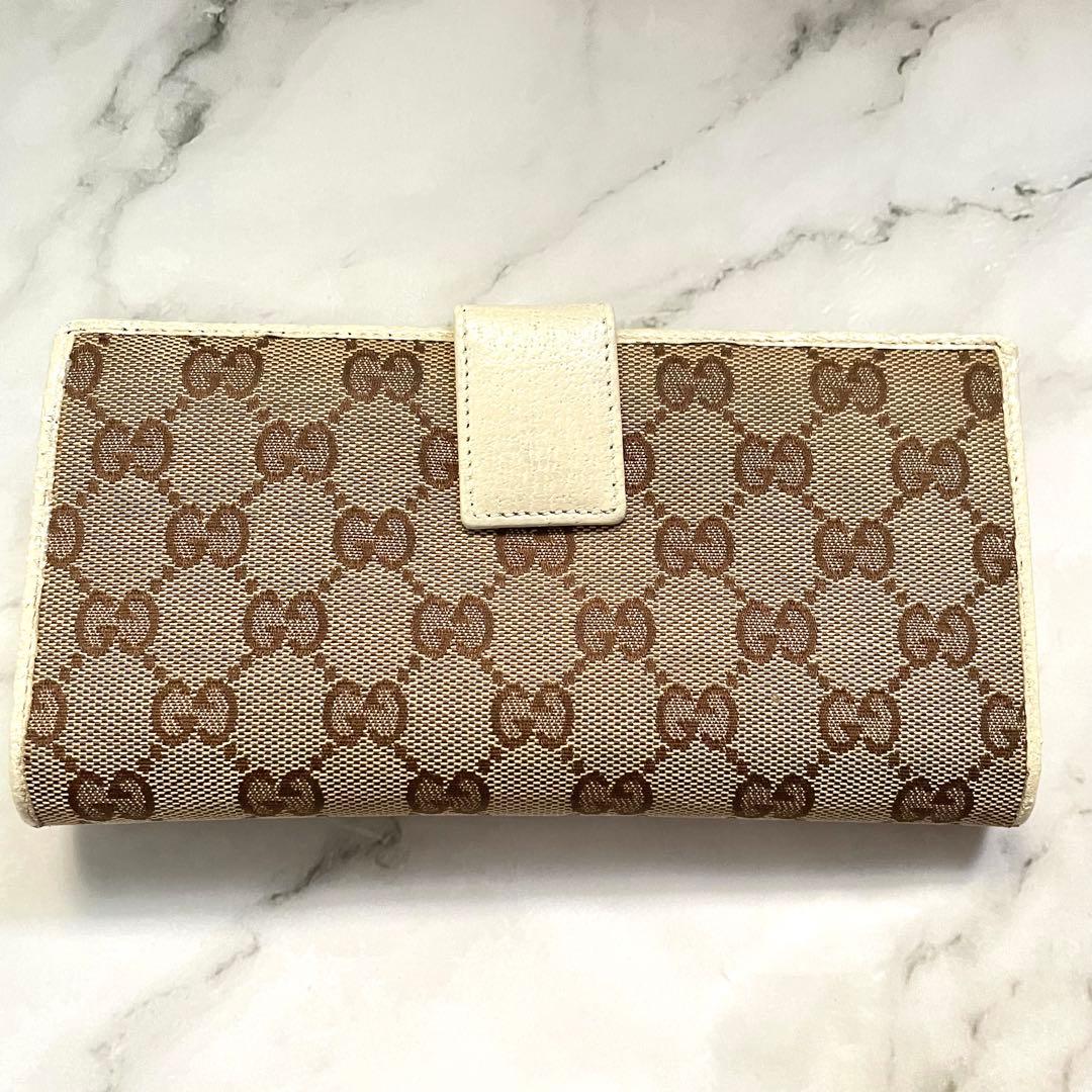 グッチ　長財布　GGキャンバス　ロゴプレート　Wホック　0111-①