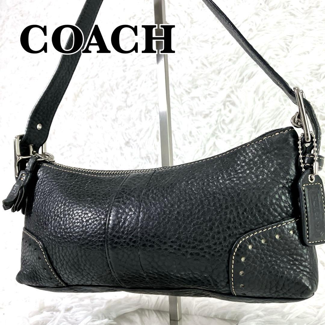 希少モデル　コーチ　ワンショルダーバッグ　アクセサリーバッグ　シボ加工　ブラック