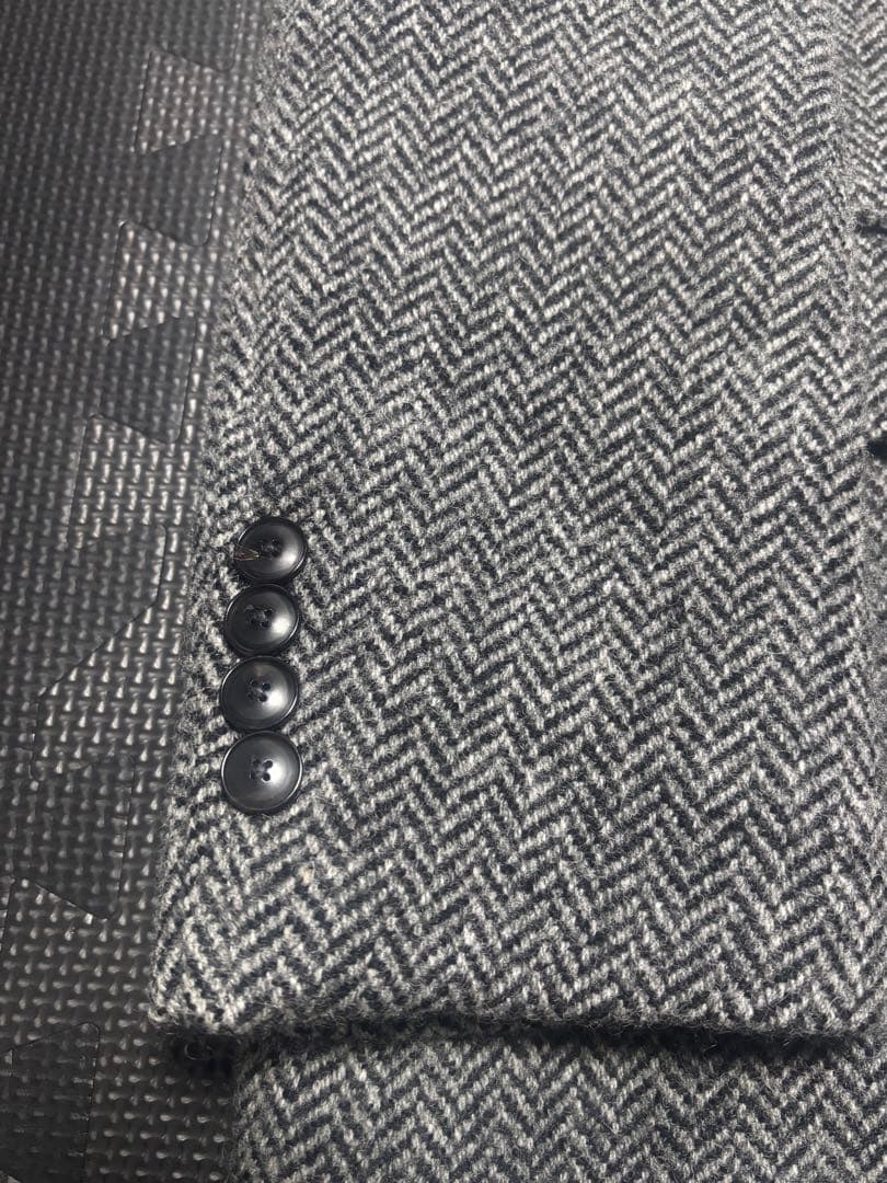 美品！　シェットランドウール100％チェスターコート　ヘリンボーン　グレー　XL