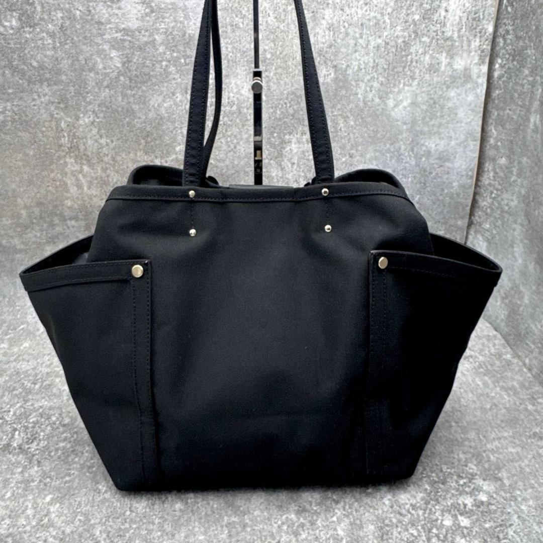 美品　ランバンオンブルー　ブラック　トートバッグ　大容量　リボン　A4　肩掛け可