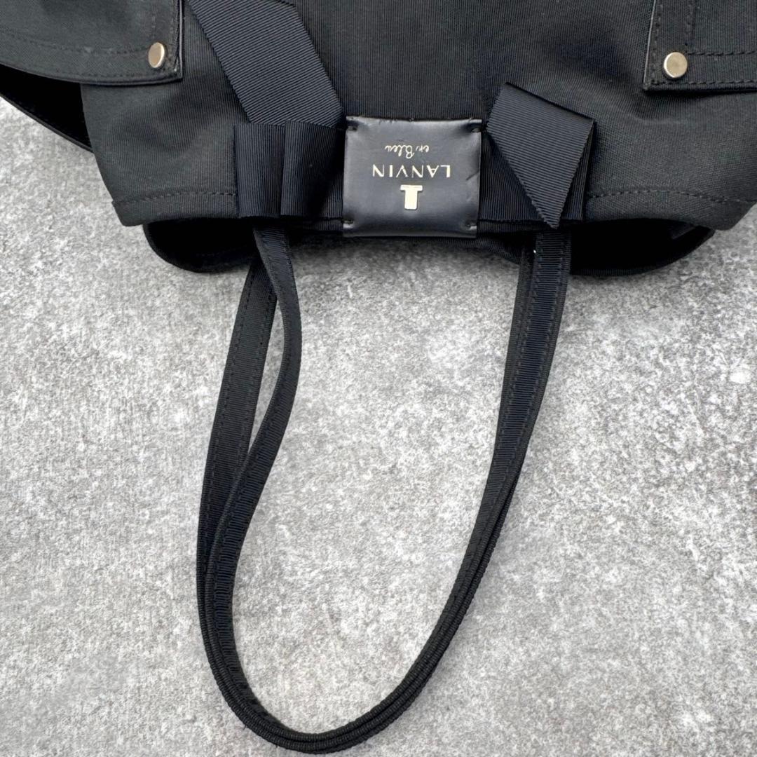 美品　ランバンオンブルー　ブラック　トートバッグ　大容量　リボン　A4　肩掛け可
