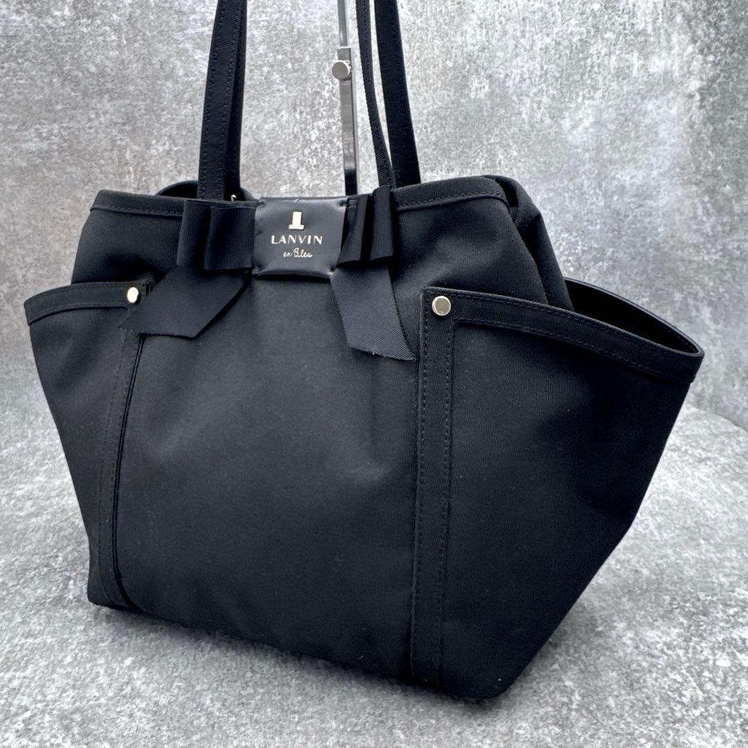 美品　ランバンオンブルー　ブラック　トートバッグ　大容量　リボン　A4　肩掛け可