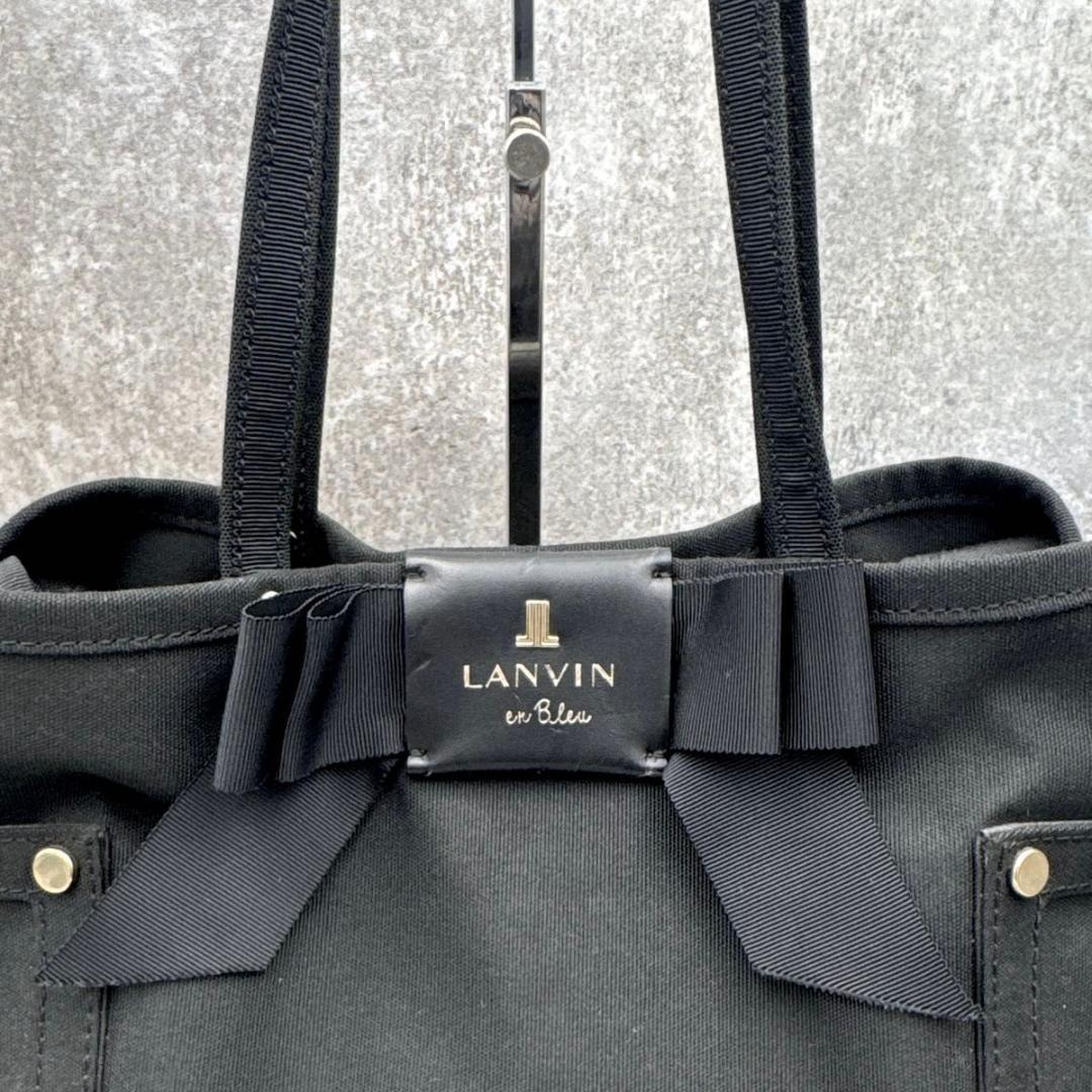 美品　ランバンオンブルー　ブラック　トートバッグ　大容量　リボン　A4　肩掛け可