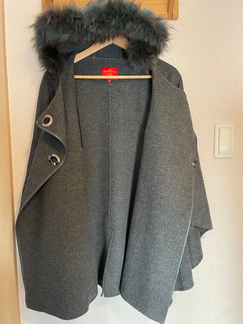 Vivienne Westwood 変形　ポンチョ　カシミヤ混　フードファー