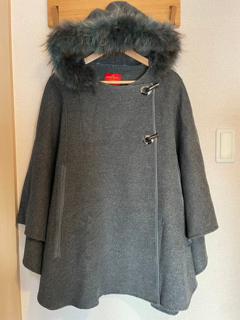Vivienne Westwood 変形　ポンチョ　カシミヤ混　フードファー