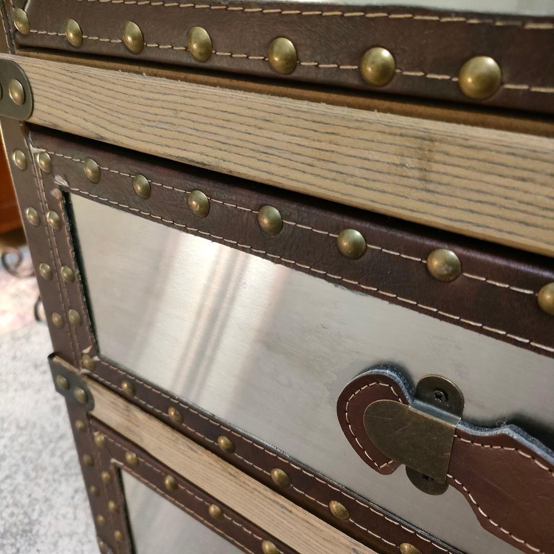 【hi hat】 ヴィンテージ調 スチールレザート チェスト