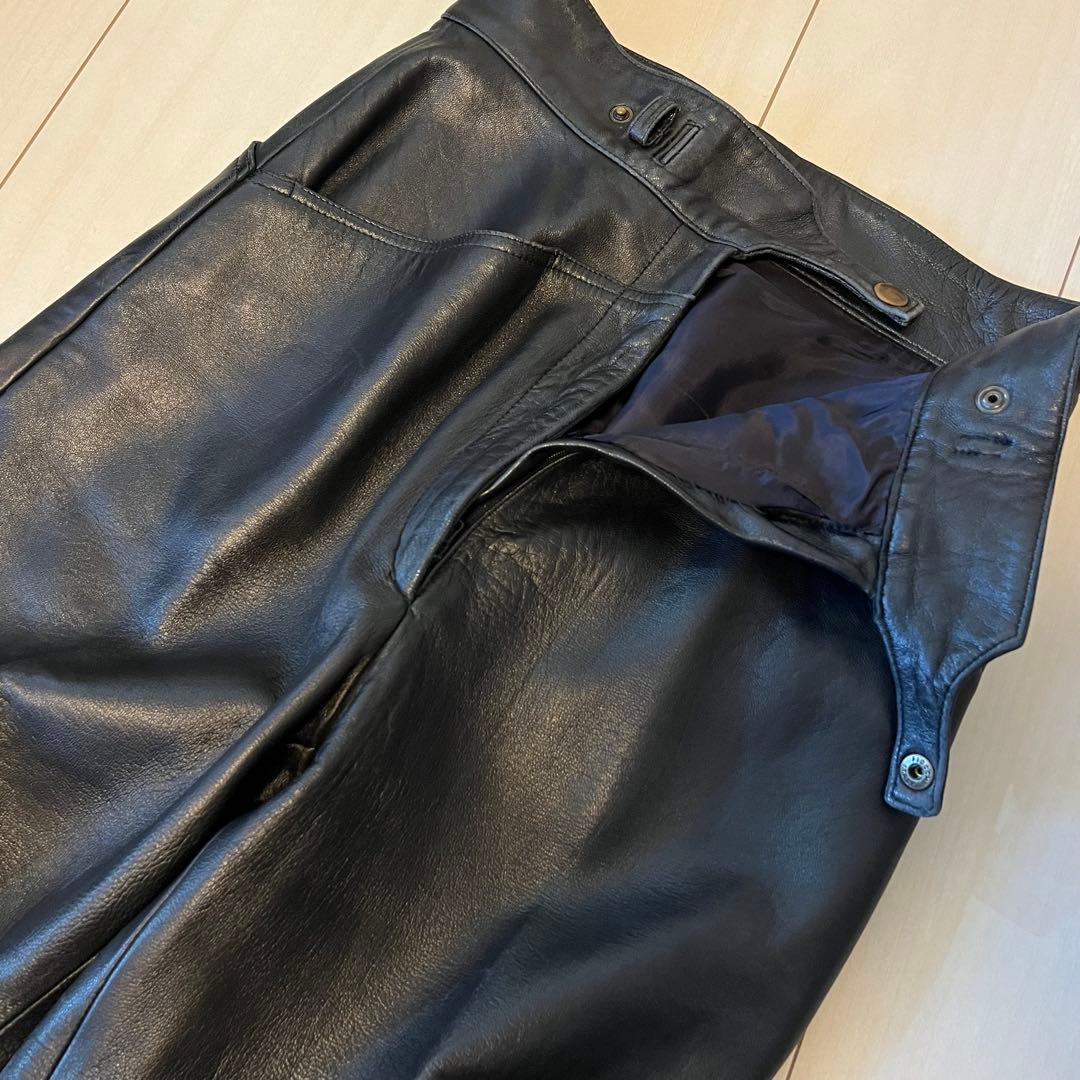 h*m様 80s 90s FIOCCHI金具 ラムレザー レザーパンツ 黒 W2