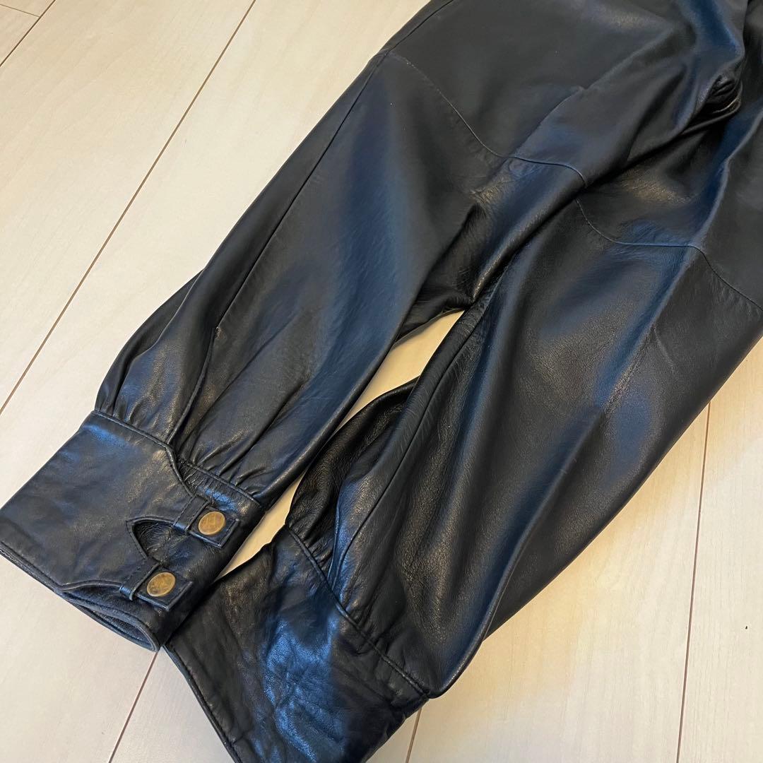 h*m様 80s 90s FIOCCHI金具 ラムレザー レザーパンツ 黒 W2