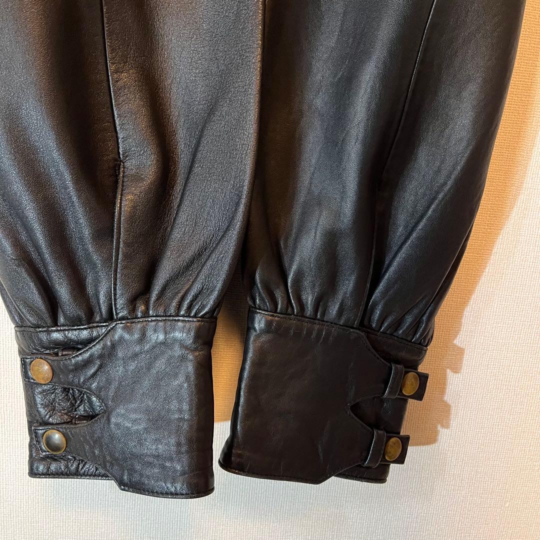 h*m様 80s 90s FIOCCHI金具 ラムレザー レザーパンツ 黒 W2