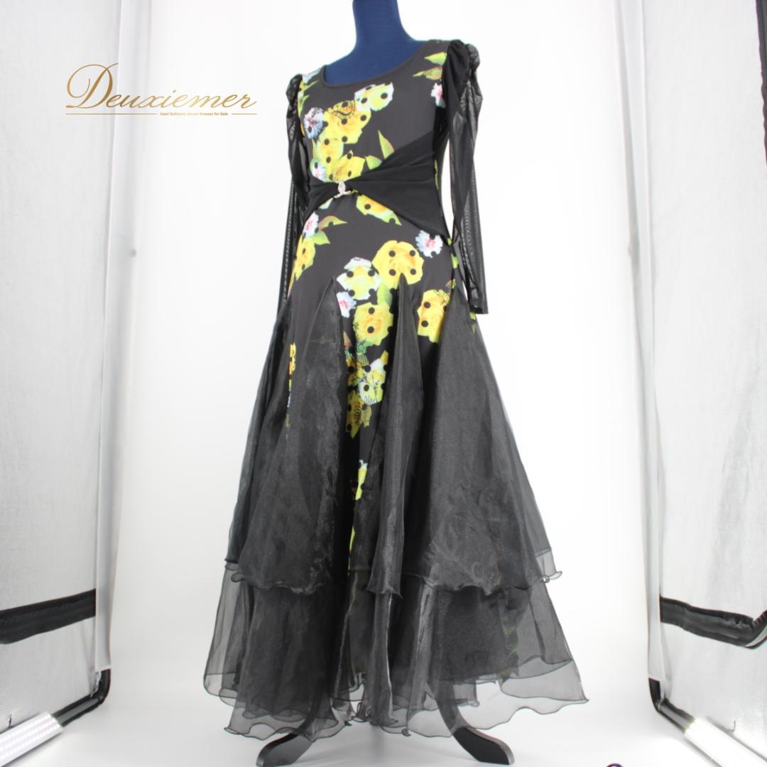 【社交ダンス衣装】ワンピース ドレス パーティー ICHIOKU 黒 黄色 水玉