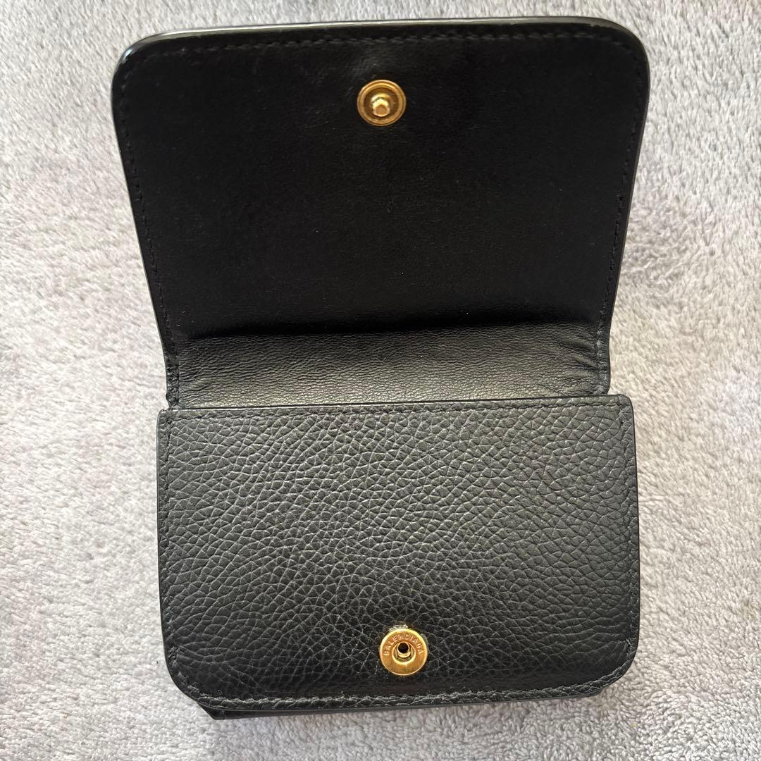 【美品】BALENCIAGAバレンシアガ三つ折り財布593813黒ブラック