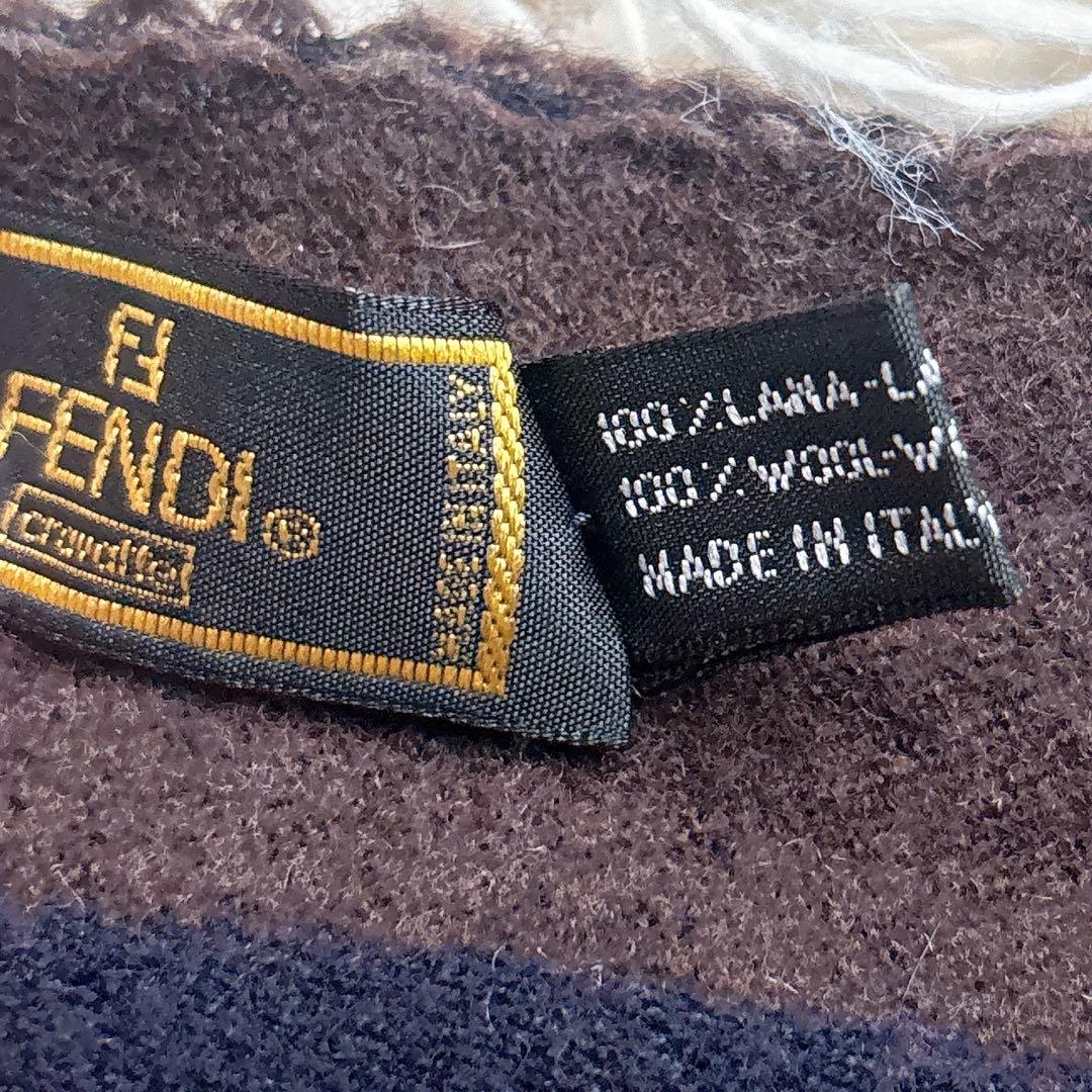 極美品✨フェンディ ウールマフラー ズッカ柄ロゴ 市松模様 ストライプ フリンジ