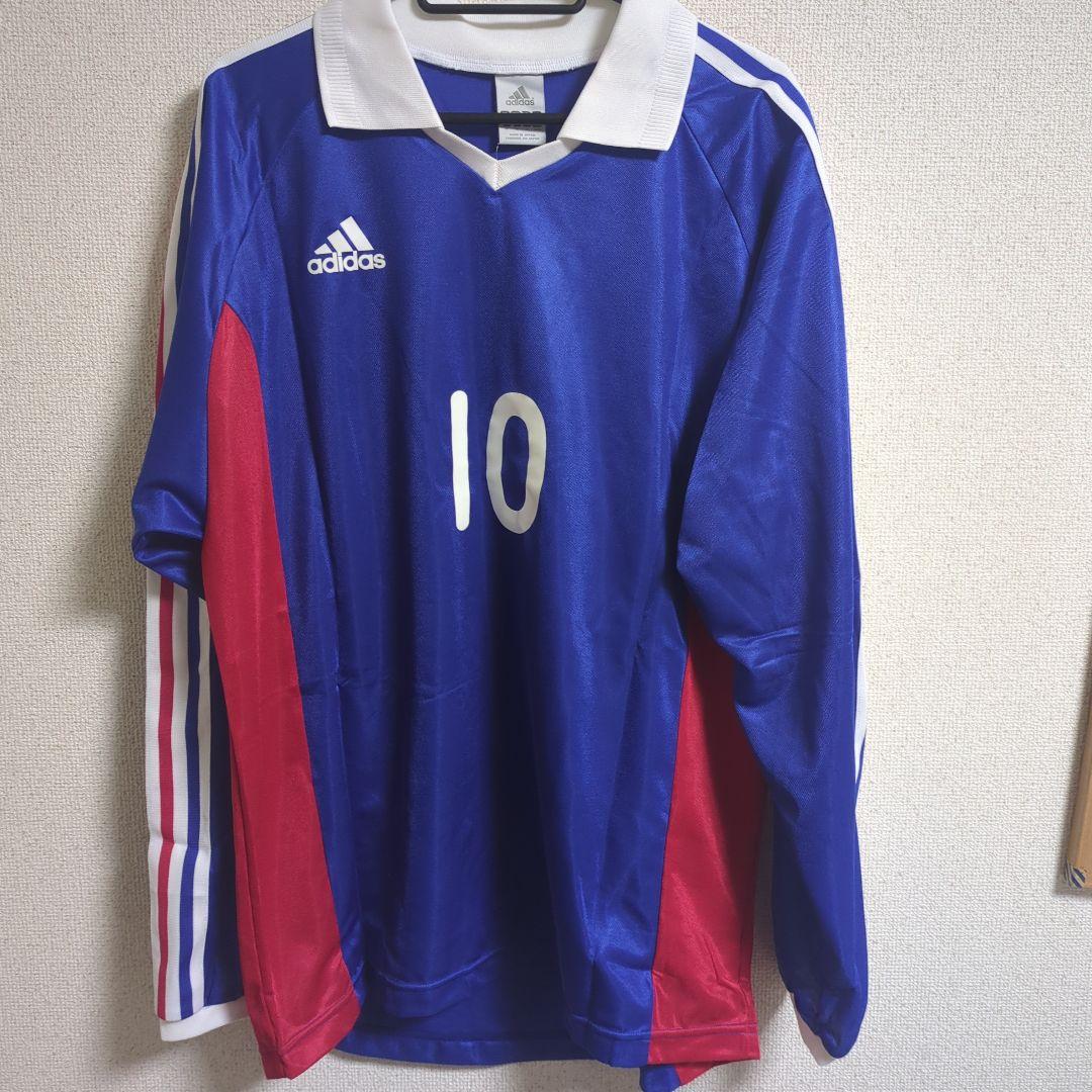 新品adidas 長袖サッカーユニフォーム青トリコロールライン襟付き10枚セット