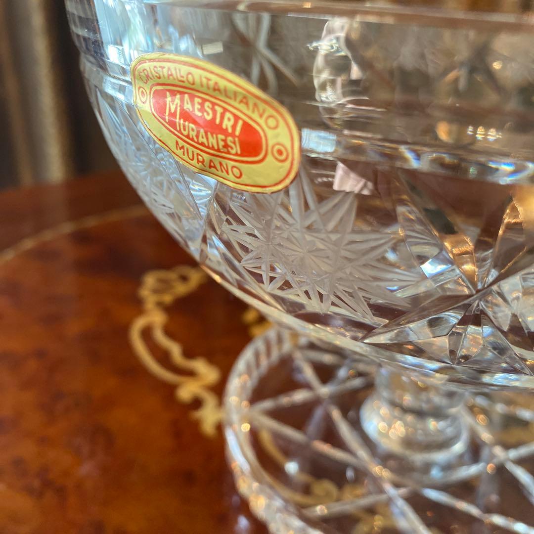 イタリア製　ムラーノ　コンポート　ガラス　回転式