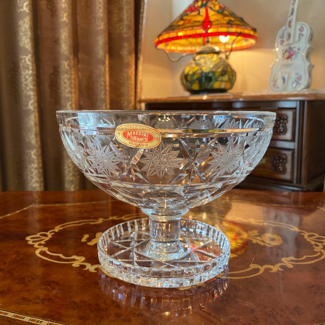 イタリア製　ムラーノ　コンポート　ガラス　回転式