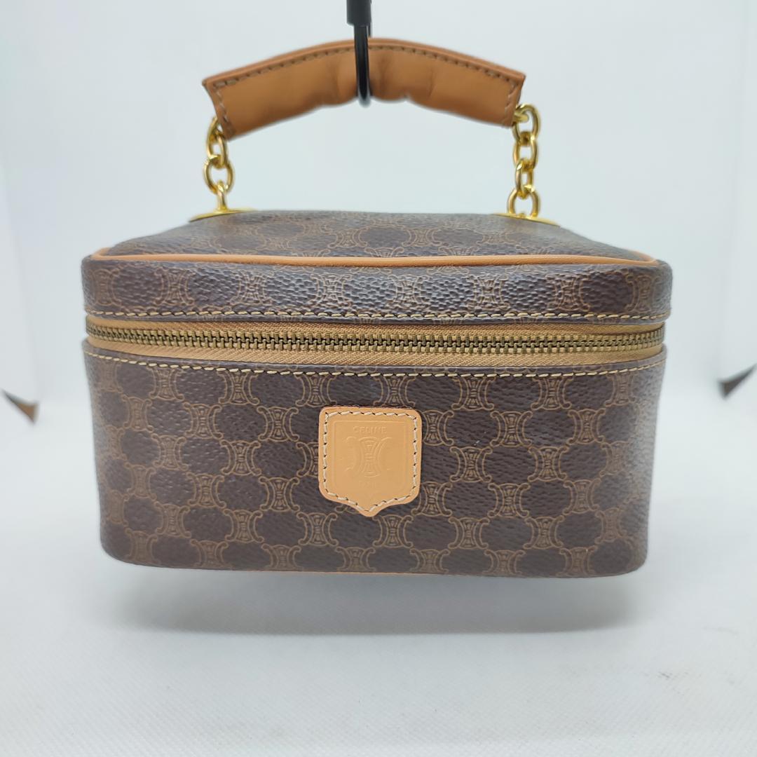 80-4 セリーヌ CELINE マカダム柄 バニティ バッグ PVC レザー
