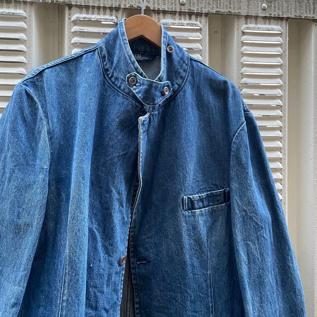 80-90s ラルフローレン USA製　デニムテーラードJKT L 三角タグ