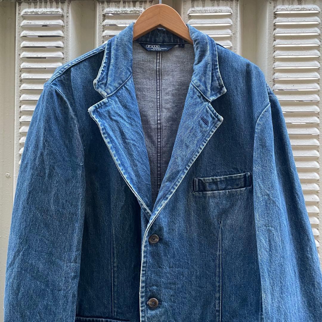 80-90s ラルフローレン USA製　デニムテーラードJKT L 三角タグ