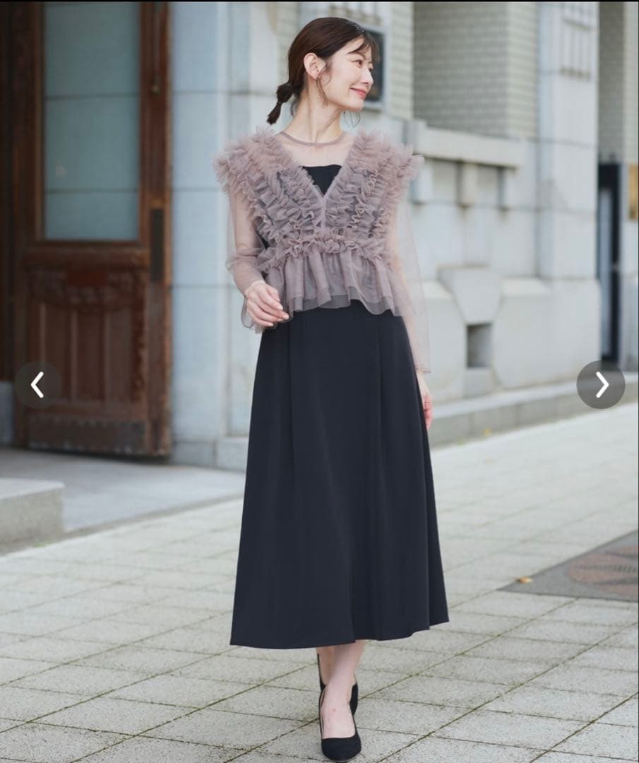 ニッセン ドレス チュールフリルベスト＋フレアワンピース 3L