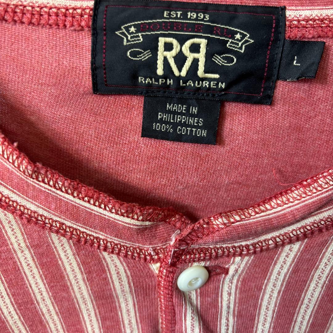 RRL Ralph Lauren ヘンリーネック ストライプ長袖カットソー L