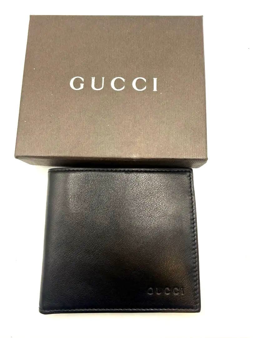 GUCCI メンズ 二つ折り財布 レザー ブラック 箱付き