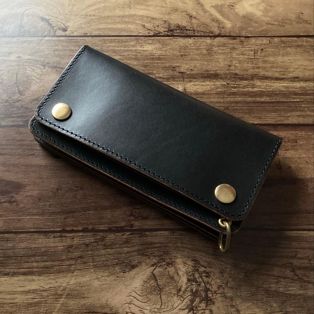 国産ステアハイド トラッカーウォレット180（ロング）3層カスタム 茶芯ブラック