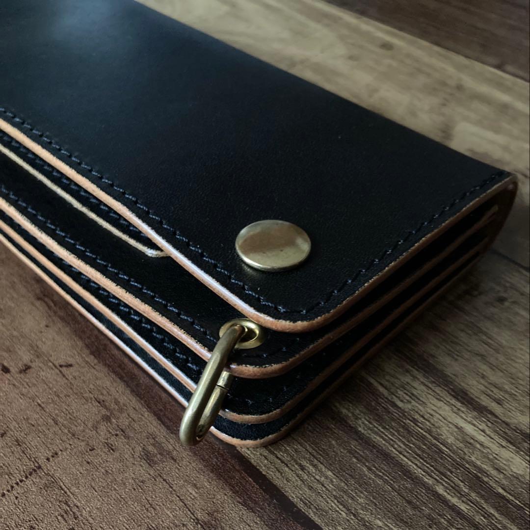 国産ステアハイド トラッカーウォレット180（ロング）3層カスタム 茶芯ブラック