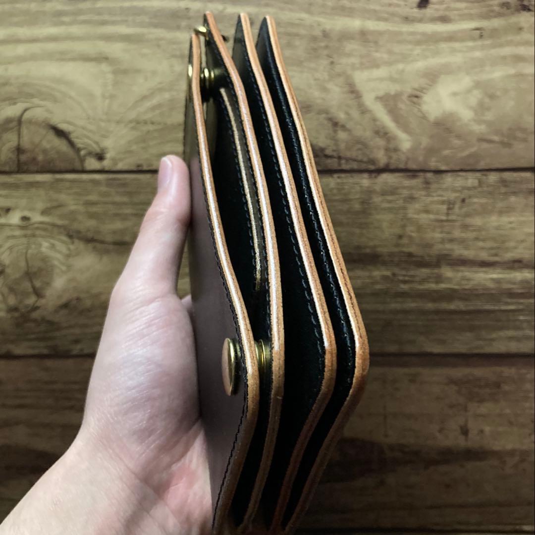 国産ステアハイド トラッカーウォレット180（ロング）3層カスタム 茶芯ブラック