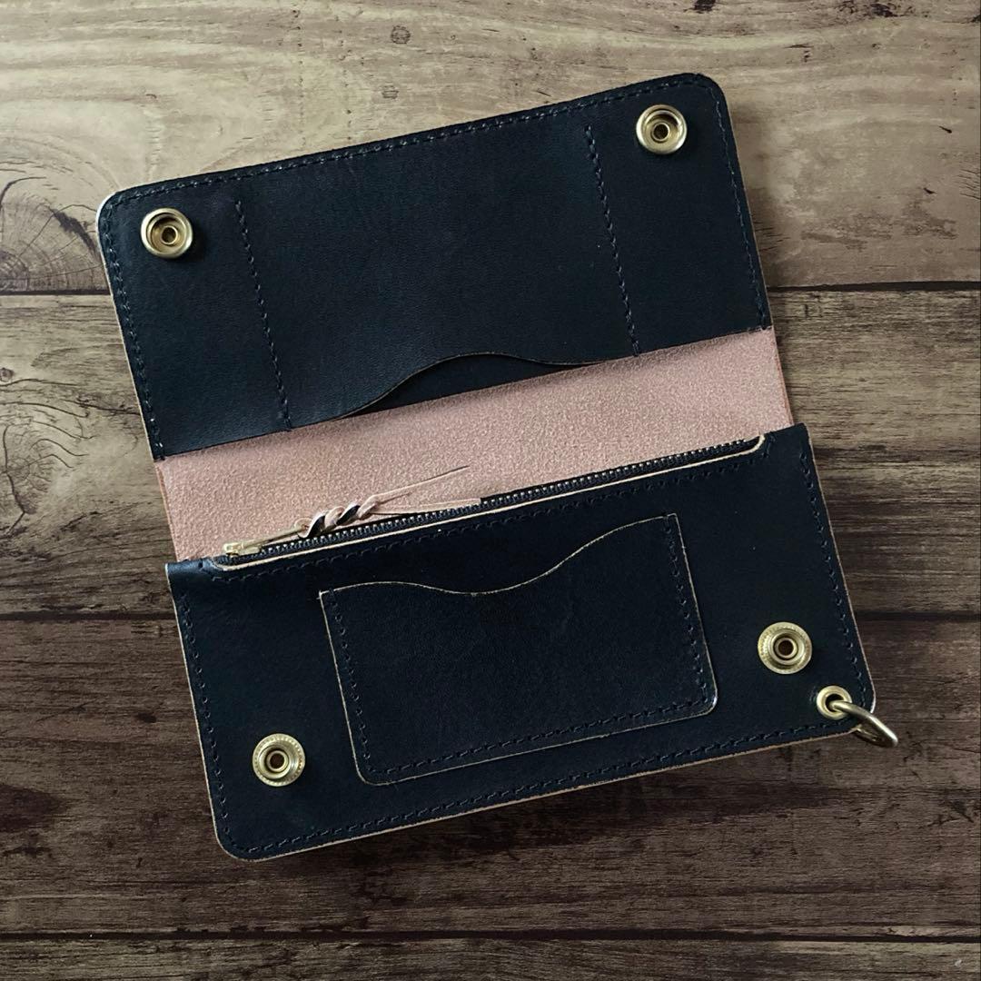 国産ステアハイド トラッカーウォレット180（ロング）3層カスタム 茶芯ブラック