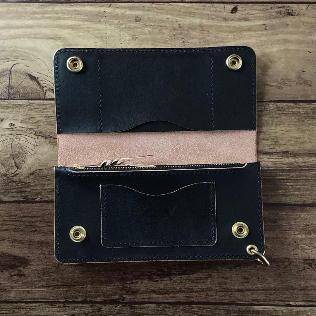 国産ステアハイド トラッカーウォレット180（ロング）3層カスタム 茶芯ブラック