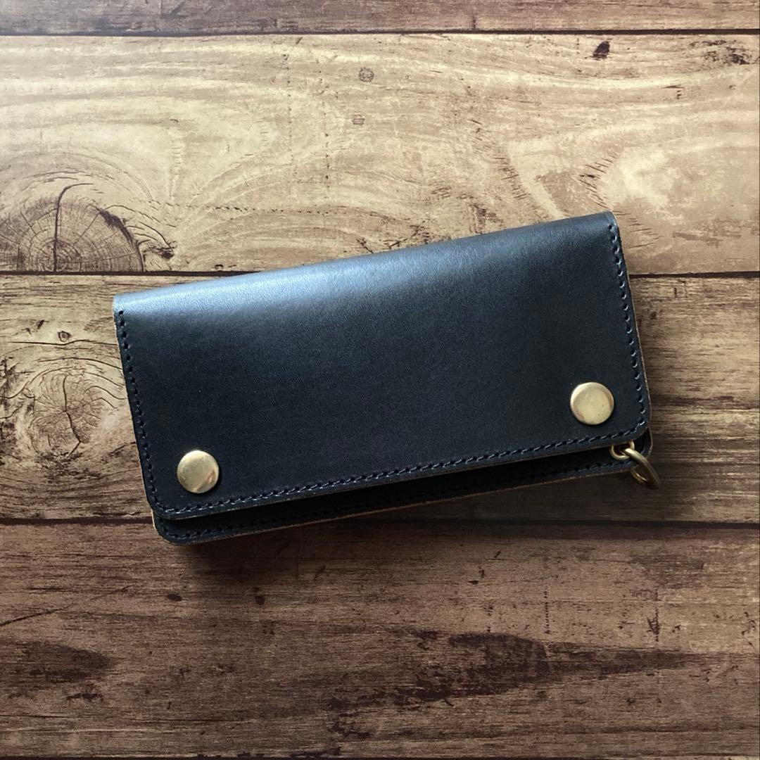 国産ステアハイド トラッカーウォレット180（ロング）3層カスタム 茶芯ブラック