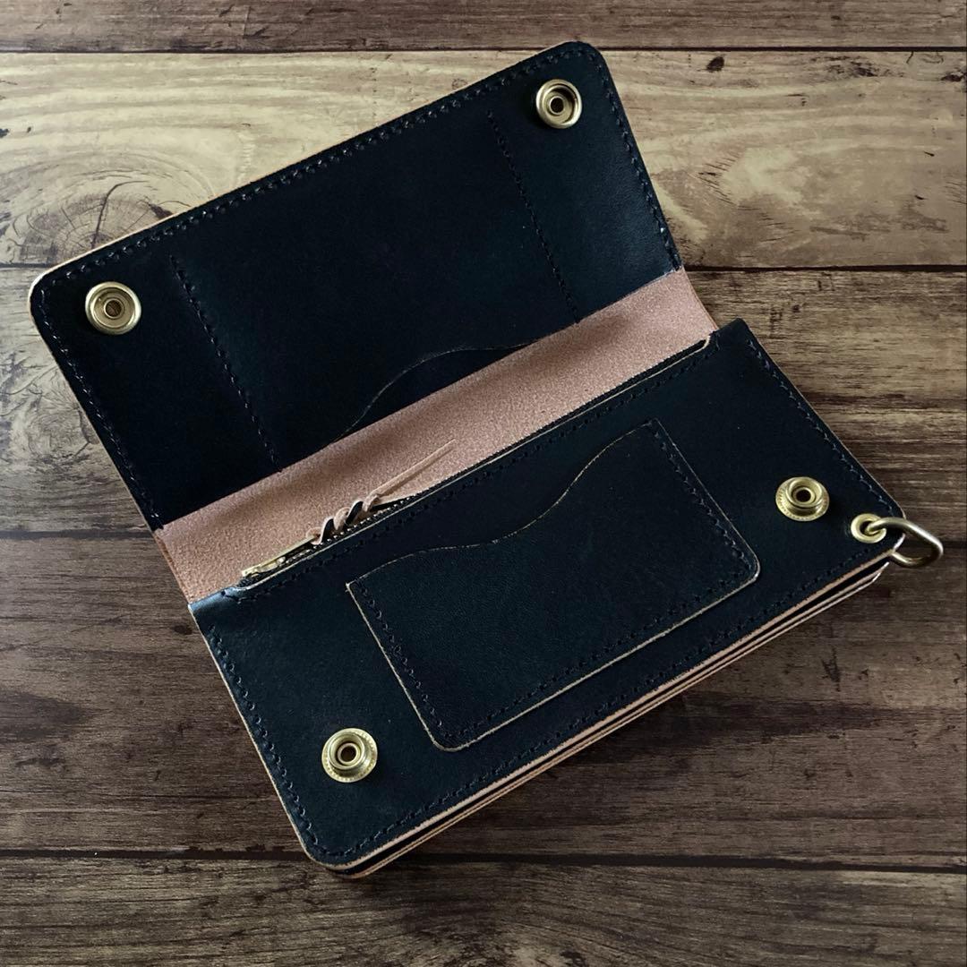 国産ステアハイド トラッカーウォレット180（ロング）3層カスタム 茶芯ブラック