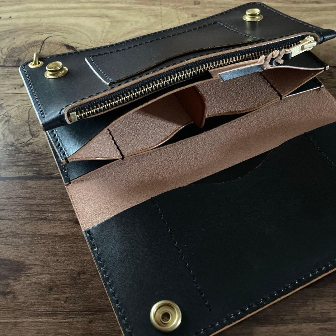 国産ステアハイド トラッカーウォレット180（ロング）3層カスタム 茶芯ブラック