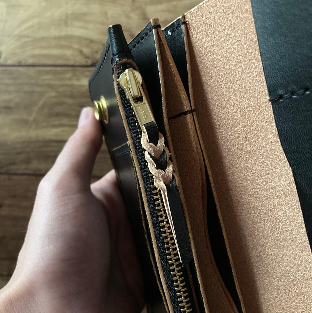 国産ステアハイド トラッカーウォレット180（ロング）3層カスタム 茶芯ブラック