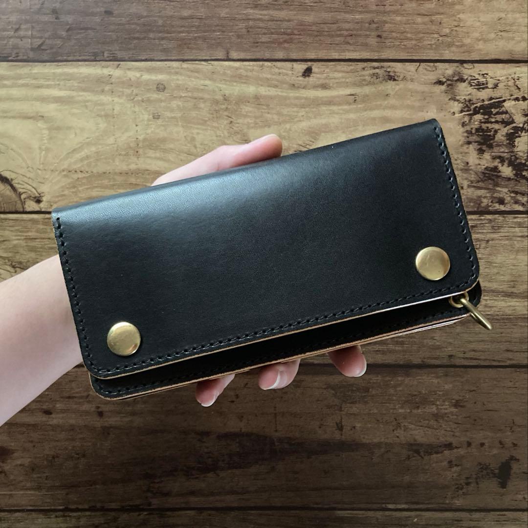 国産ステアハイド トラッカーウォレット180（ロング）3層カスタム 茶芯ブラック