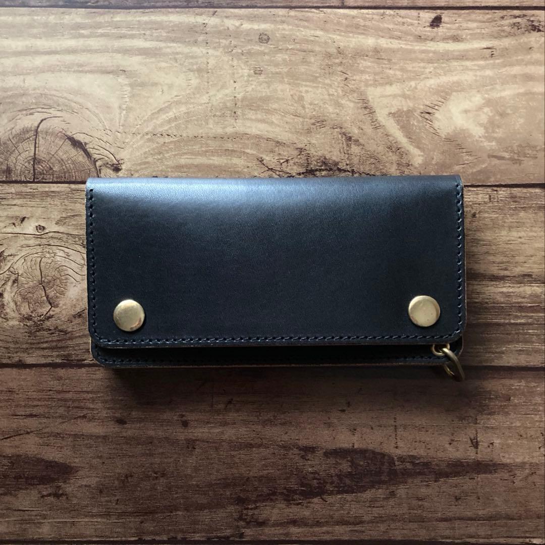 国産ステアハイド トラッカーウォレット180（ロング）3層カスタム 茶芯ブラック