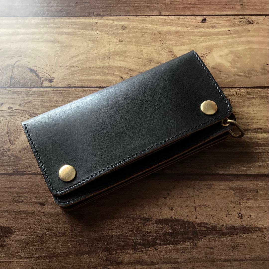 国産ステアハイド トラッカーウォレット180（ロング）3層カスタム 茶芯ブラック