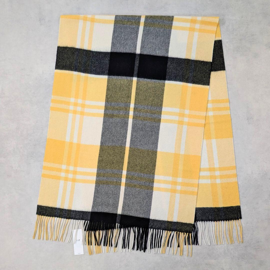 未使用タグ付★23区 大判 カシミヤ100%ストール チェック柄 イエロー