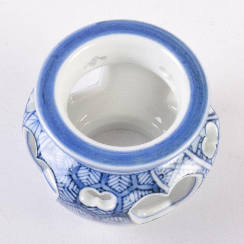 茶道具　京焼　平安昭阿弥造　染付　花草文　蓋置　共箱　V　8421