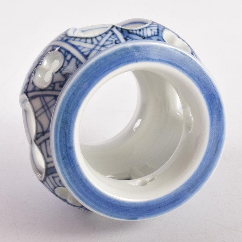 茶道具　京焼　平安昭阿弥造　染付　花草文　蓋置　共箱　V　8421